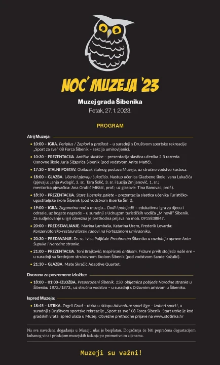 Danas je Noć muzeja: Šibenčane očekuju igre, predavanja, slastice i frizure