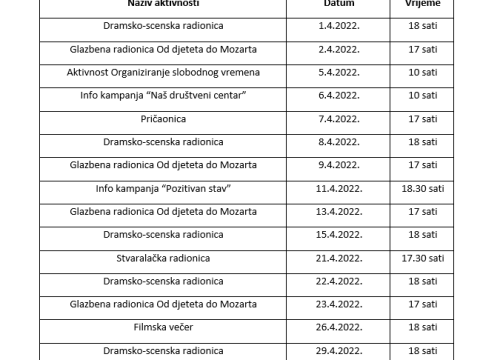 Fotografija 12 - Provjerite raspored Društvenog centra Grada Skradina za travanj!