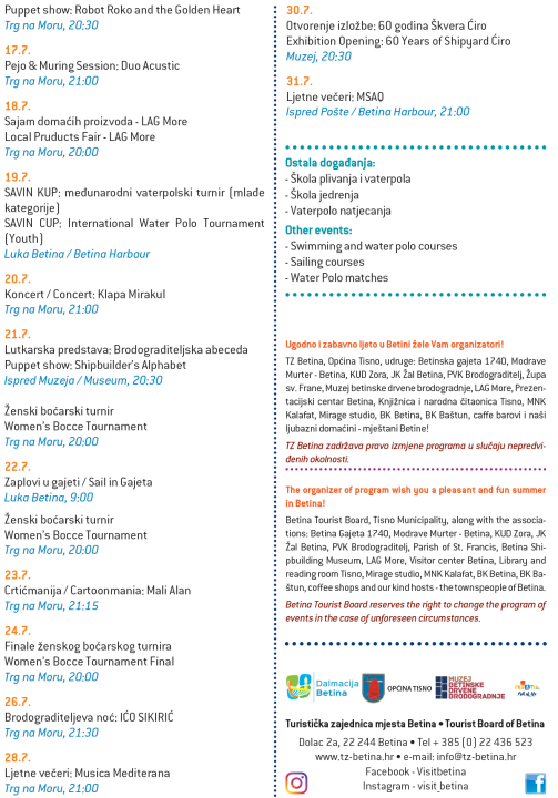 Betina priprema bogato ljeto: Koncerti, regate, sportska natjecanja i tradicija na svakom koraku
